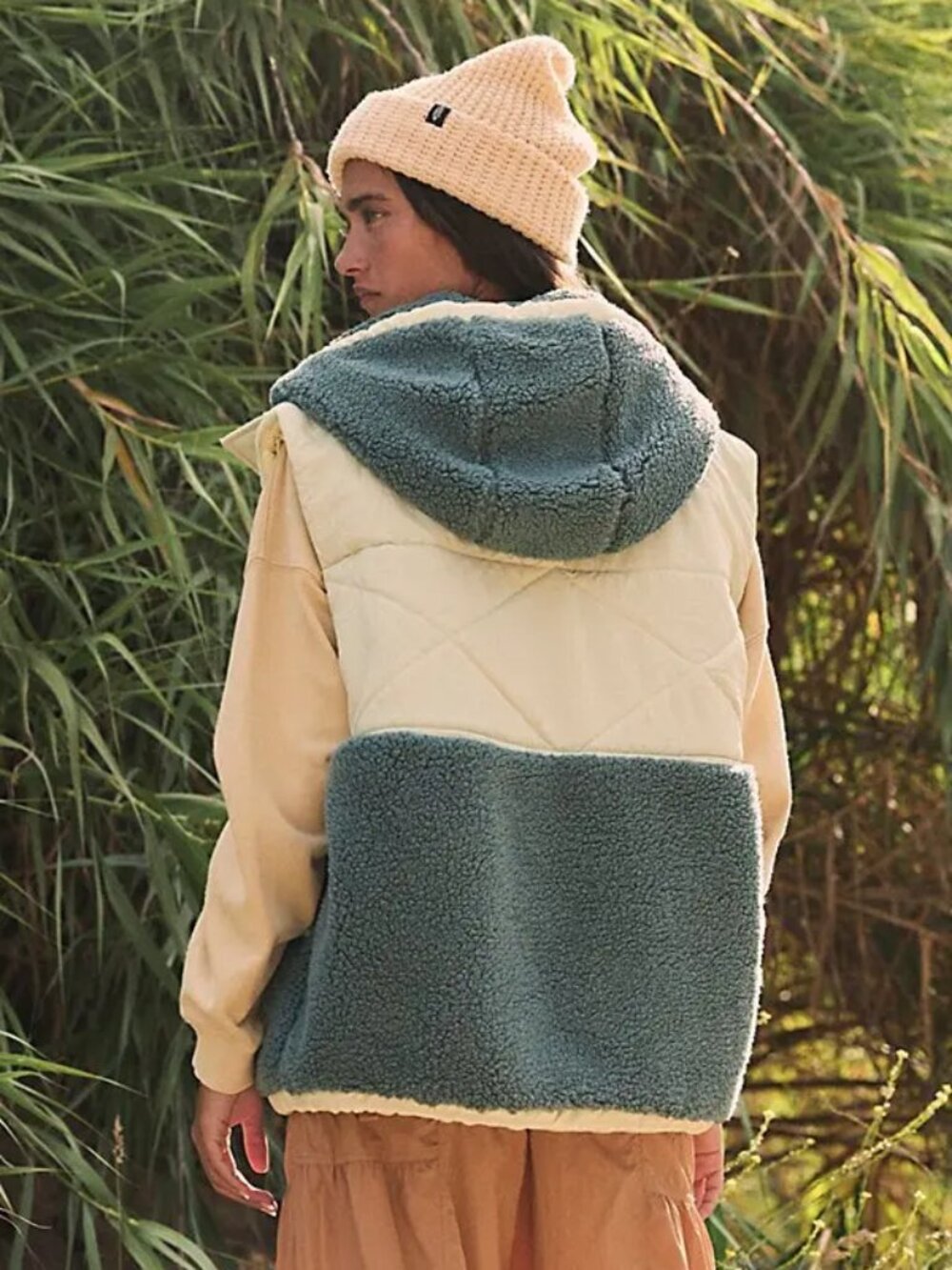 Free People Movement Adventure Awaits Fleece Vest Yellow/Green small - Picture 2 of 6